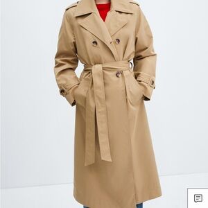 Mango Double-Breasted Tan Trench Coat